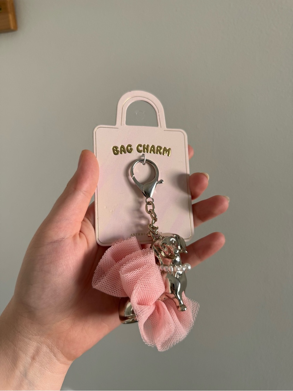 Anthropologie Pink Tulle Dachshund Bag Charm Keychain